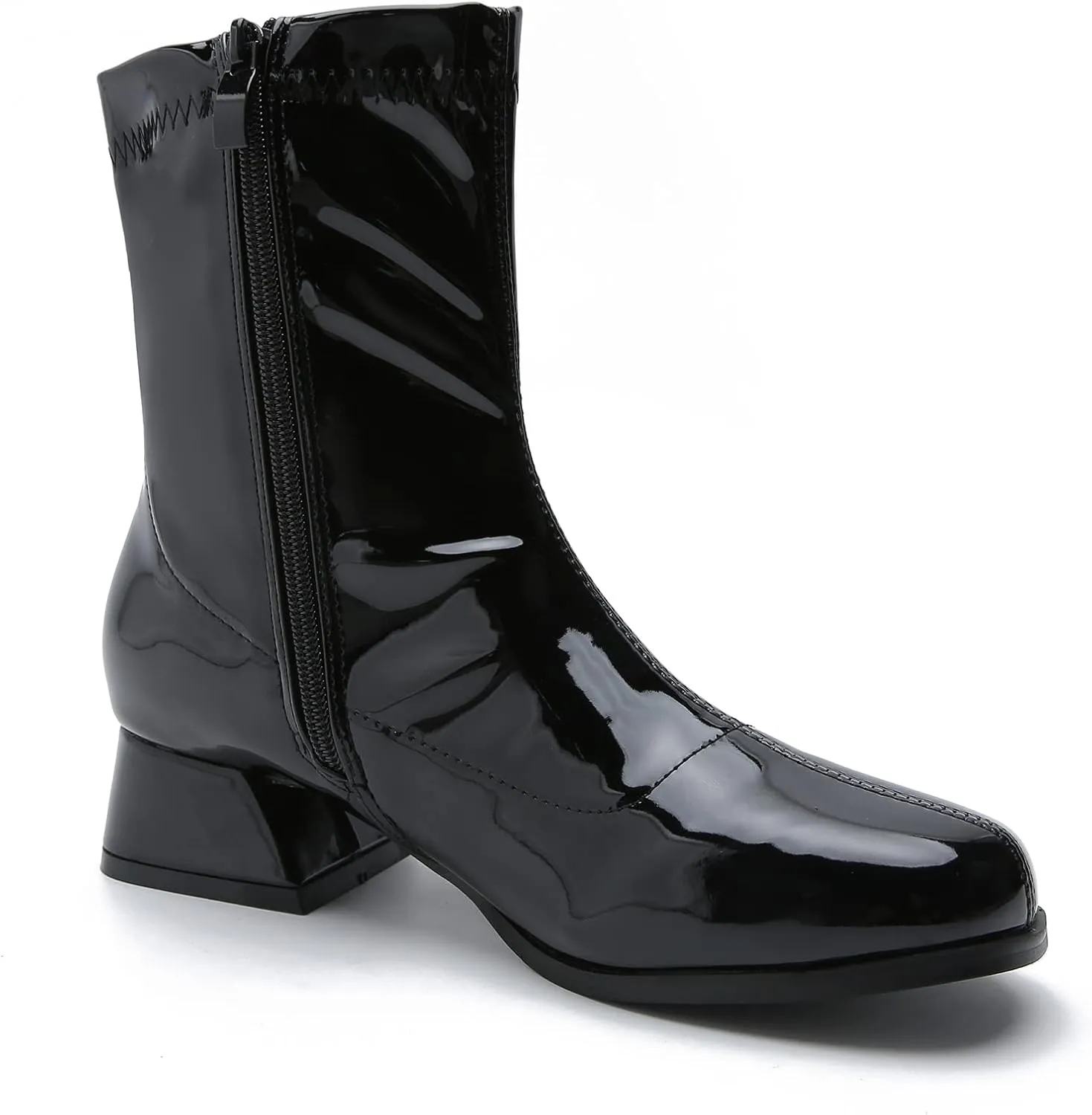 fereshte Gogo Boots For Women's Mid Calf Chunky Block Heel Zipper