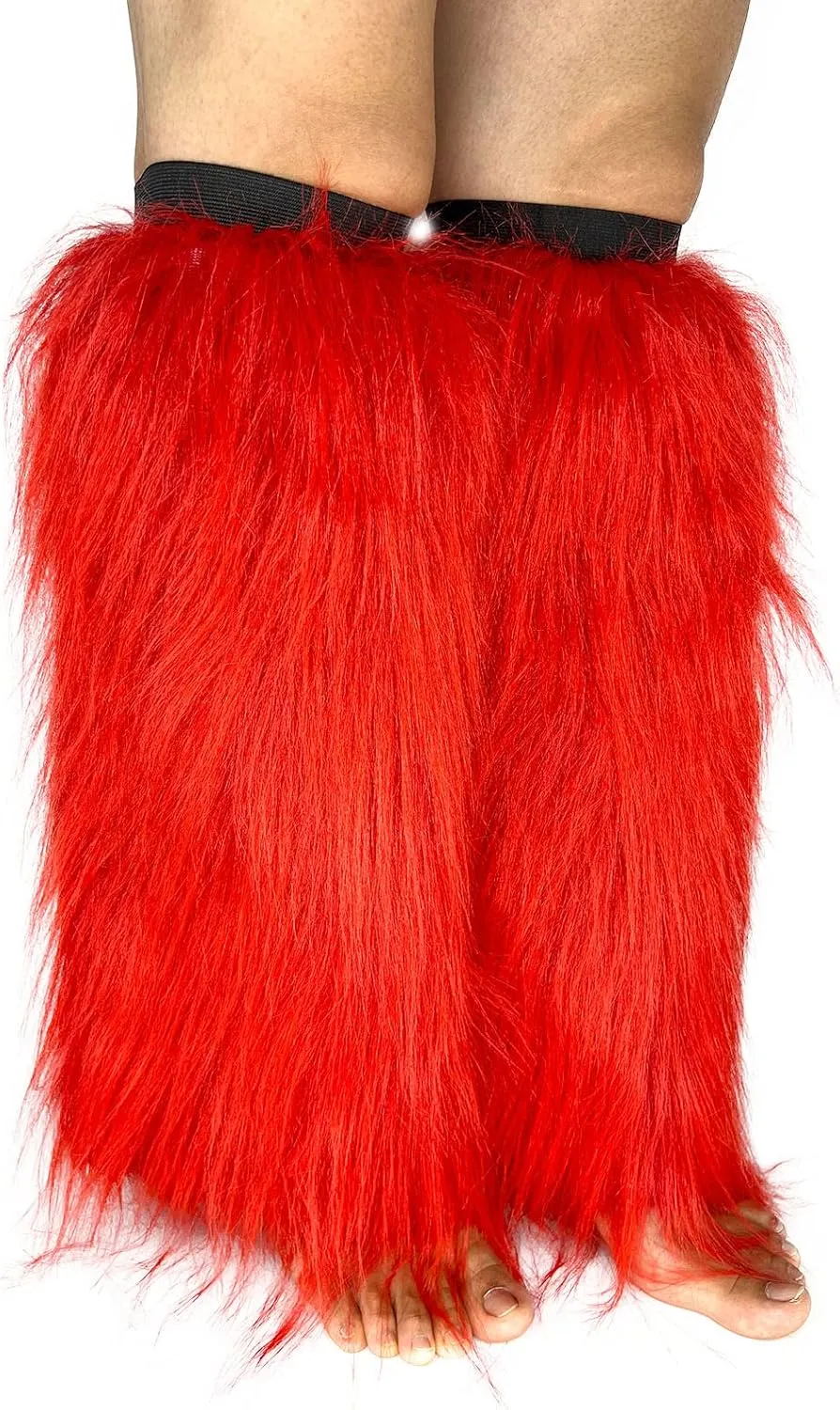 FHQHTH Fuzzy Faux Fur Leg Warmers Fur Heels Long Boots Cuff Cover has Elasticity One Pair Dionysia Boot cover Carnival 18"