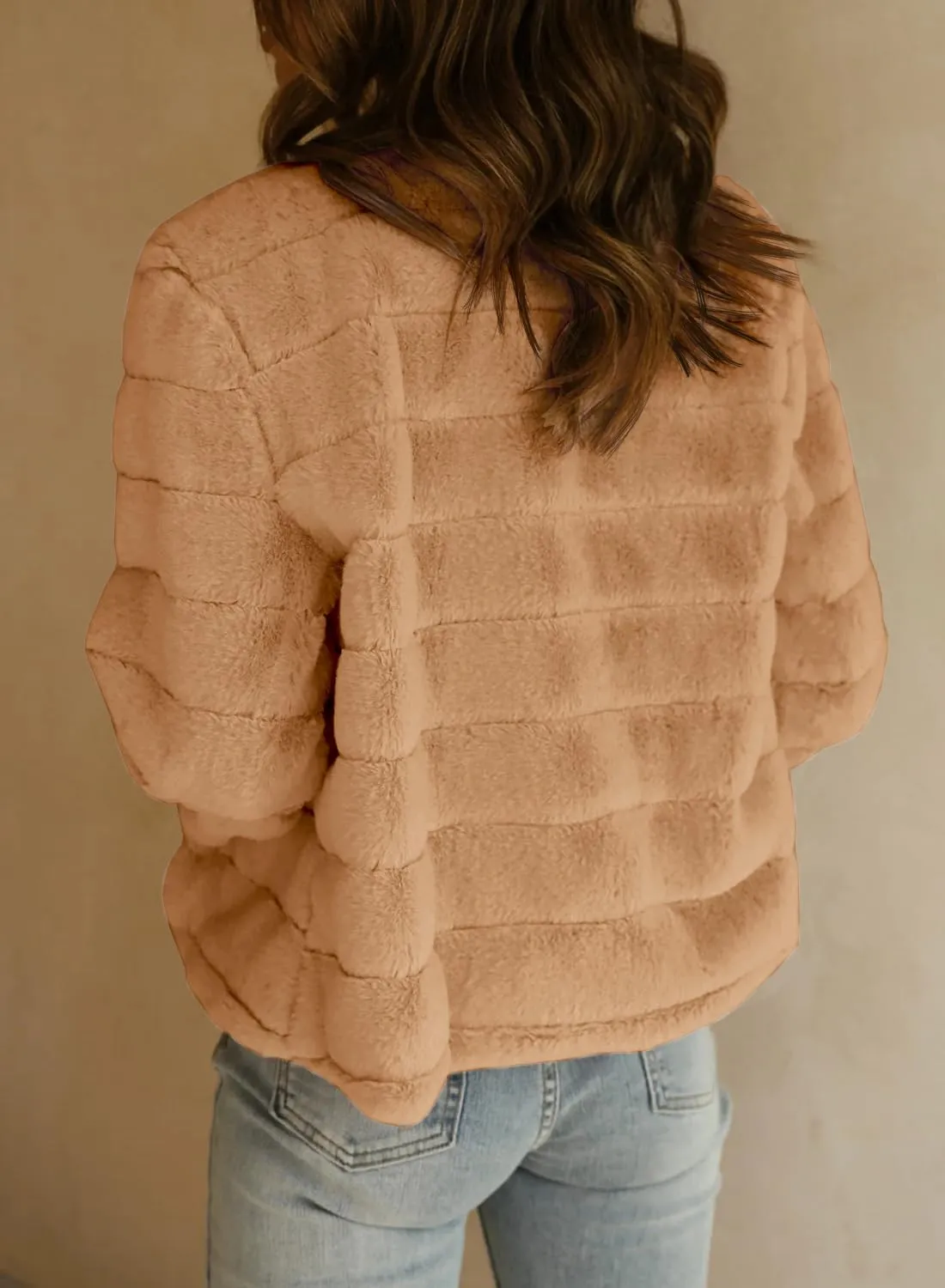 Fisoew Womens Cropped Faux Fur Jackets Long Sleeve Open Front Fluffy Short Coats