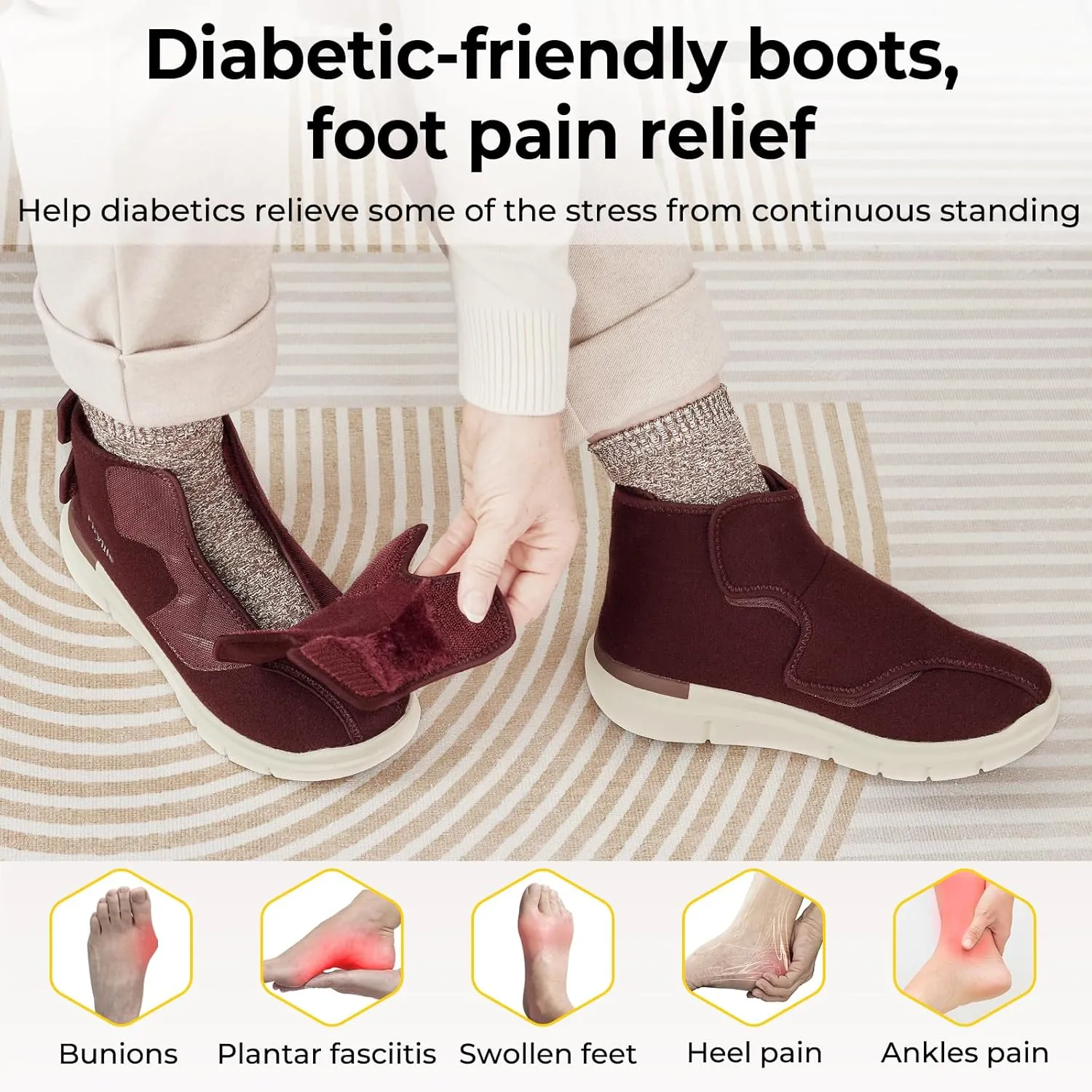 FitVille Diabetic Boots for Women Wide Width Fully Adjustable Straps Winter Boots for Women Wide Width with Warm Fur Lining womens wide snow boots for swollen feet Foot Pain Relief Neuropathy