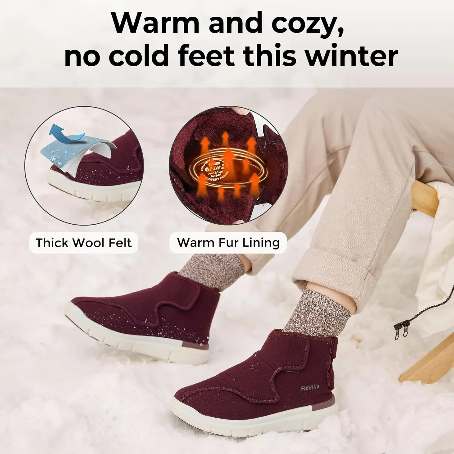 FitVille Diabetic Boots for Women Wide Width Fully Adjustable Straps Winter Boots for Women Wide Width with Warm Fur Lining womens wide snow boots for swollen feet Foot Pain Relief Neuropathy