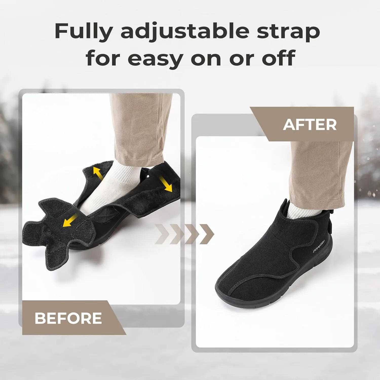 FitVille Diabetic Winter Boots for Men Fully Adjustable Straps Men Snow Boots Wide Neuropathy with Warm Fur Lining
