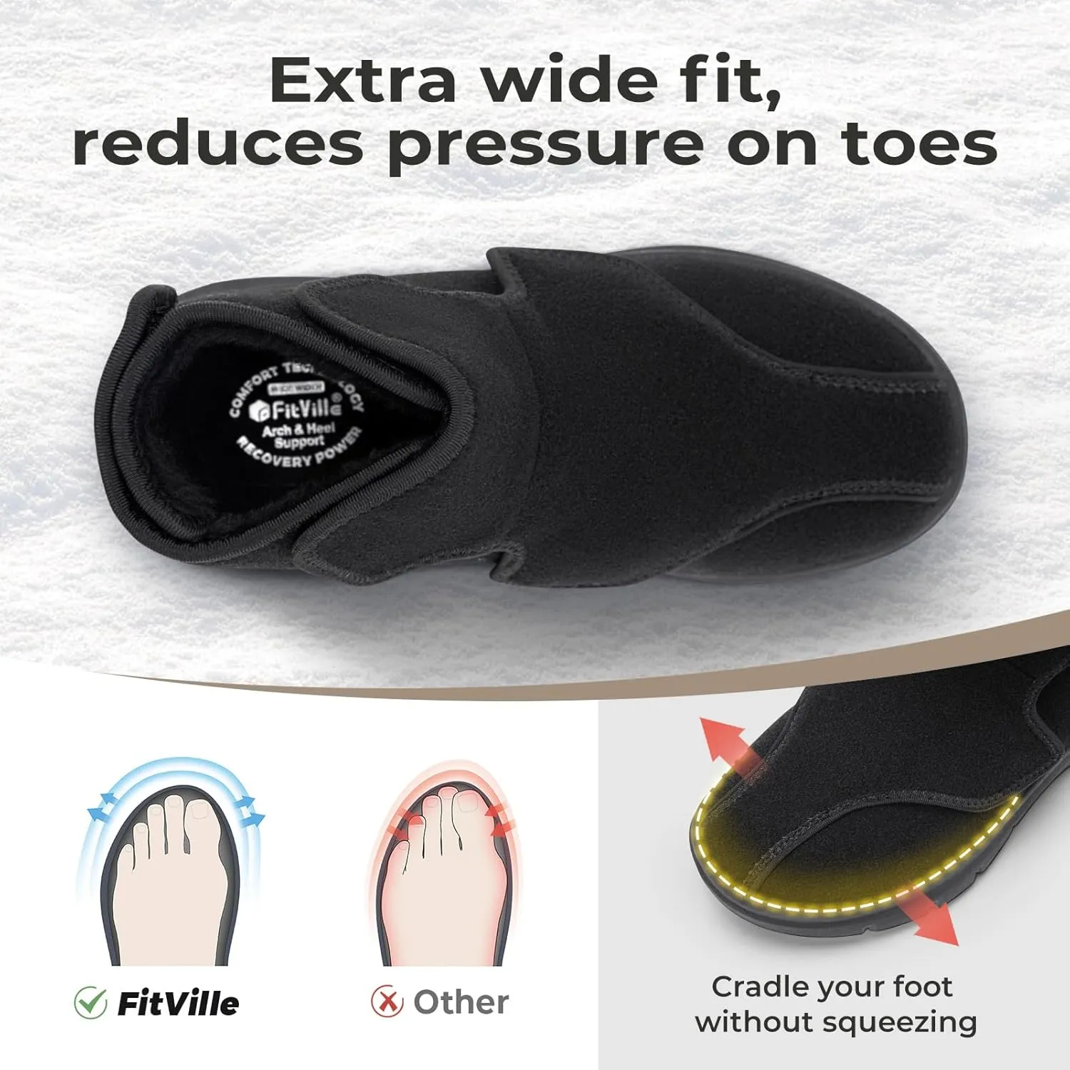 FitVille Diabetic Winter Boots for Men Fully Adjustable Straps Men Snow Boots Wide Neuropathy with Warm Fur Lining