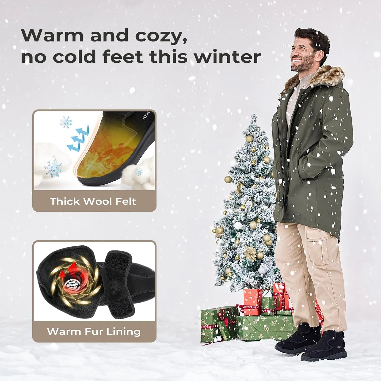 FitVille Diabetic Winter Boots for Men Fully Adjustable Straps Men Snow Boots Wide Neuropathy with Warm Fur Lining