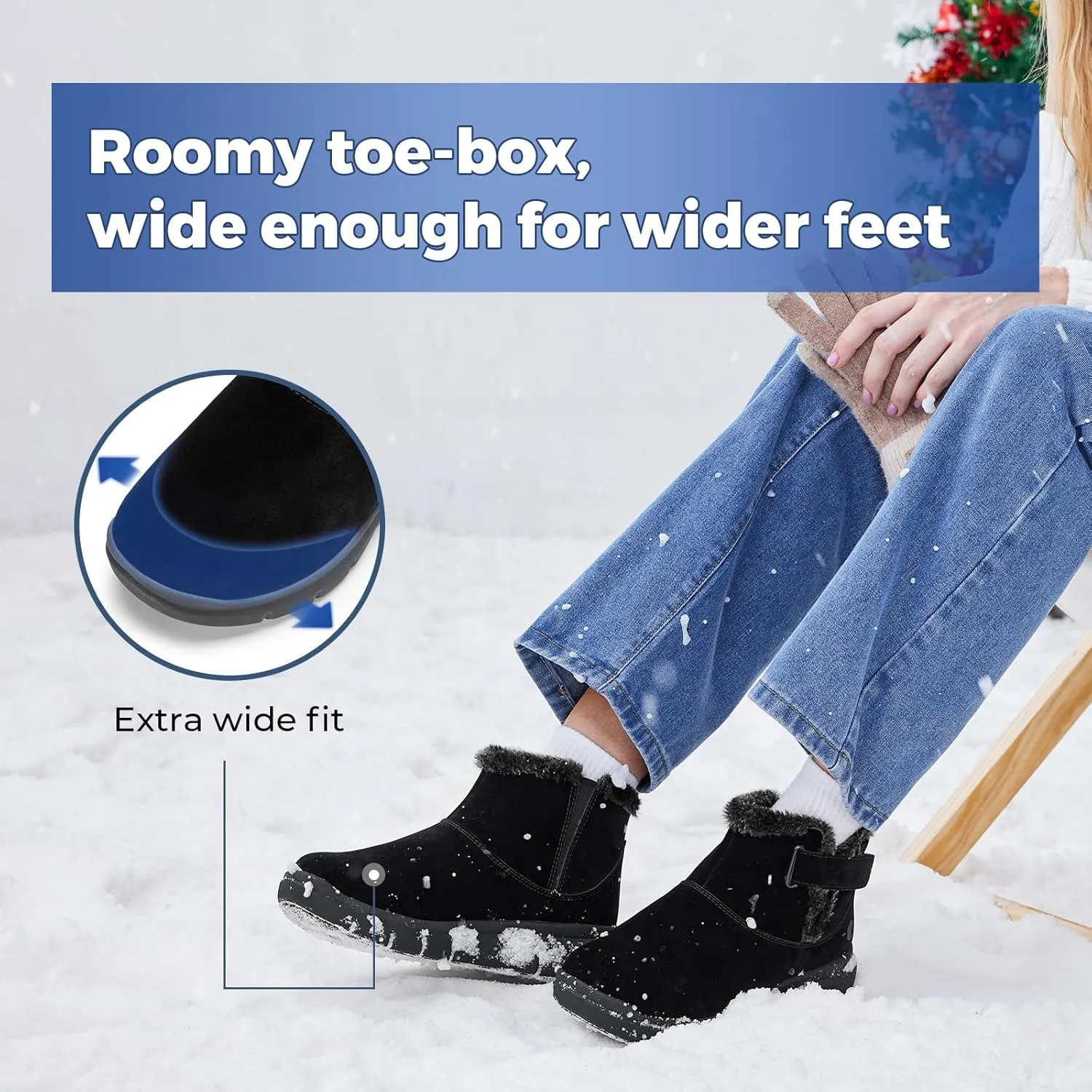 FitVille Wide Width Adjustable Winter Boots for Women, Ankle Boots With Furry Toe Box for Pain Relief