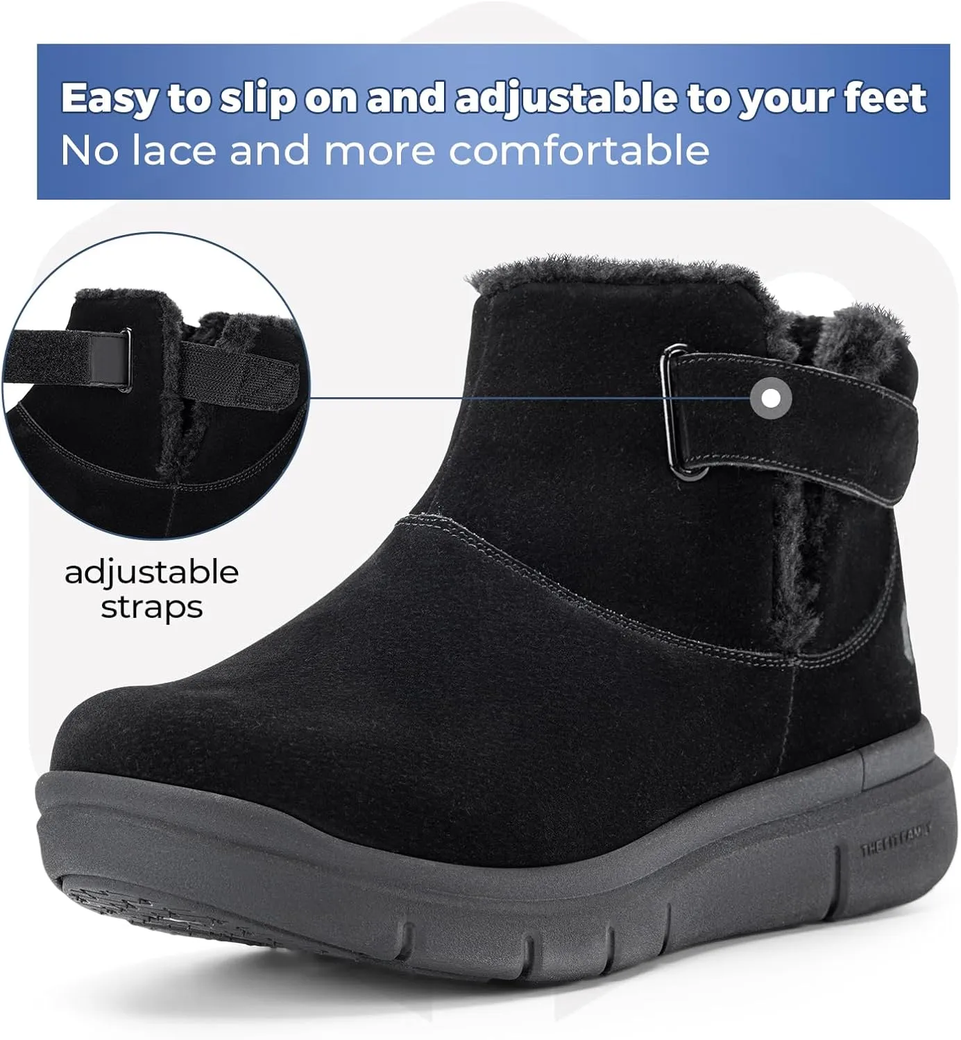 FitVille Wide Width Adjustable Winter Boots for Women, Ankle Boots With Furry Toe Box for Pain Relief