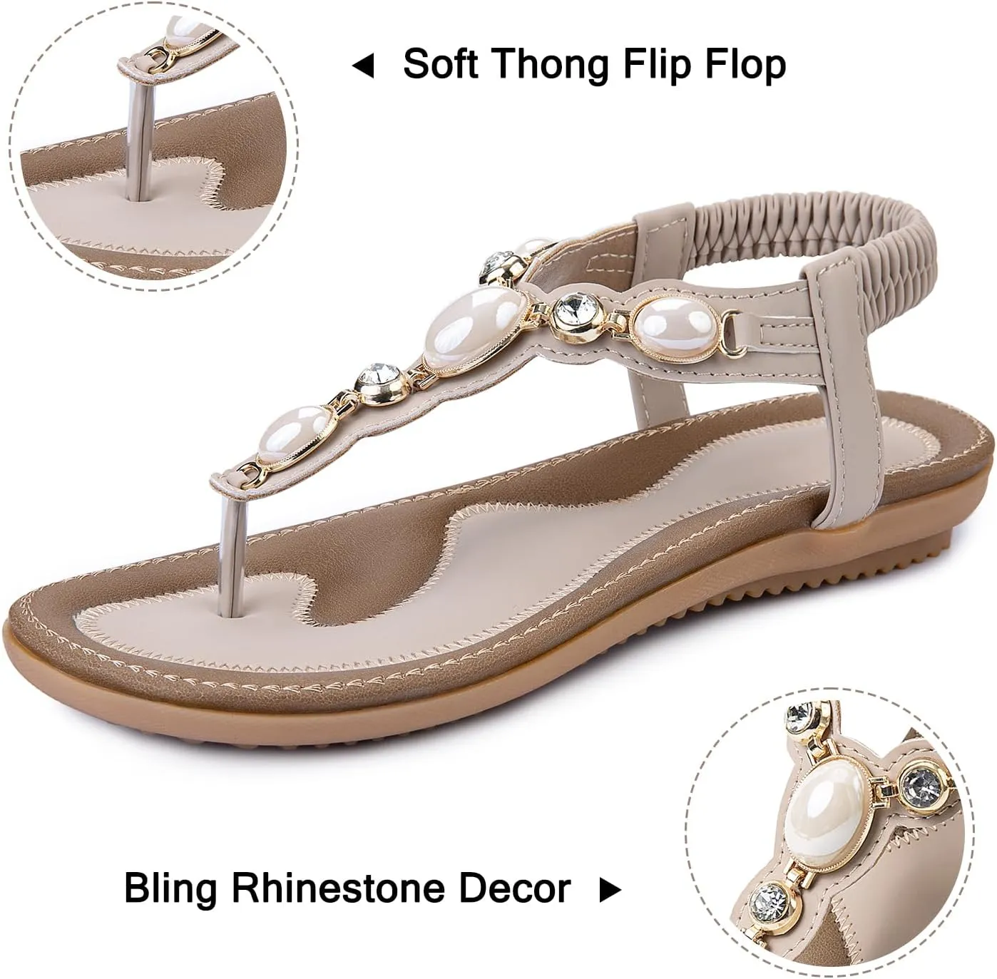 Flat Sandals For Women Dressy, Comfortable T-Strap Sandal Flip Flops Fancy Flats