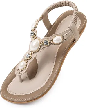 Flat Sandals For Women Dressy, Comfortable T-Strap Sandal Flip Flops Fancy Flats