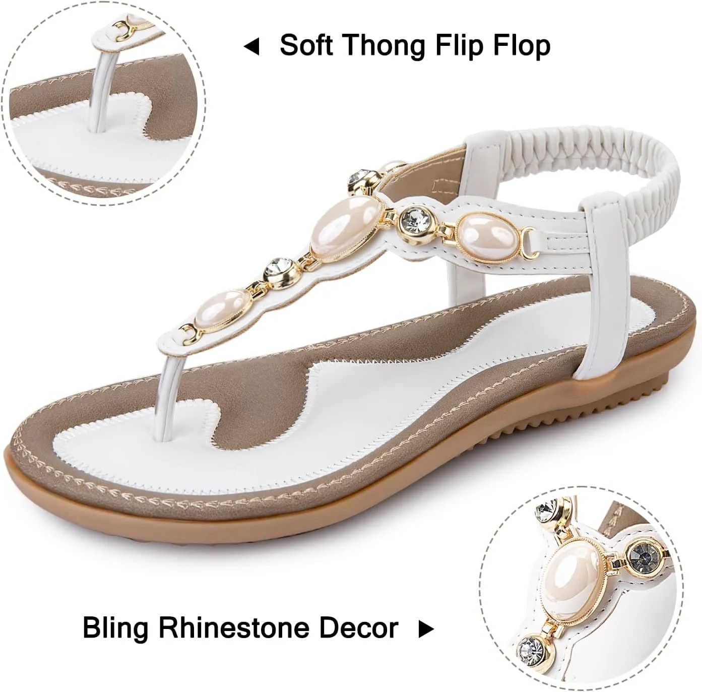 Flat Sandals For Women Dressy, Comfortable T-Strap Sandal Flip Flops Fancy Flats