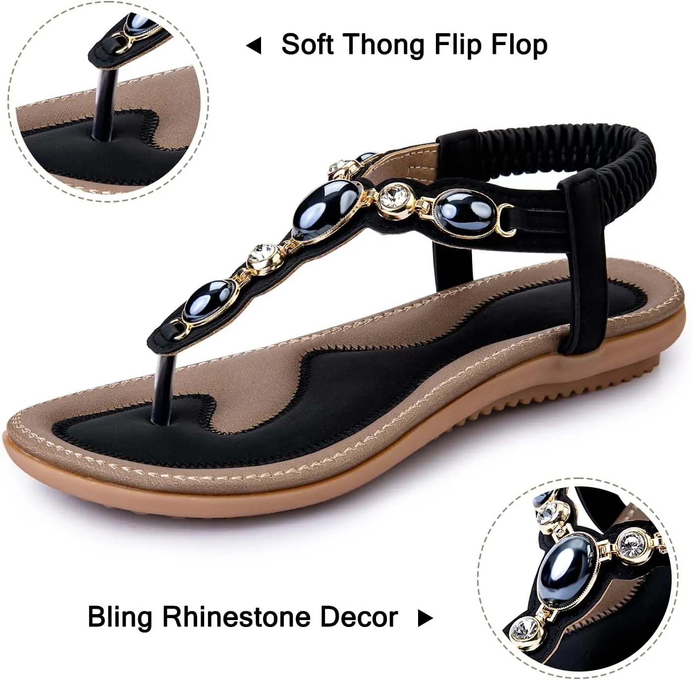 Flat Sandals For Women Dressy, Comfortable T-Strap Sandal Flip Flops Fancy Flats