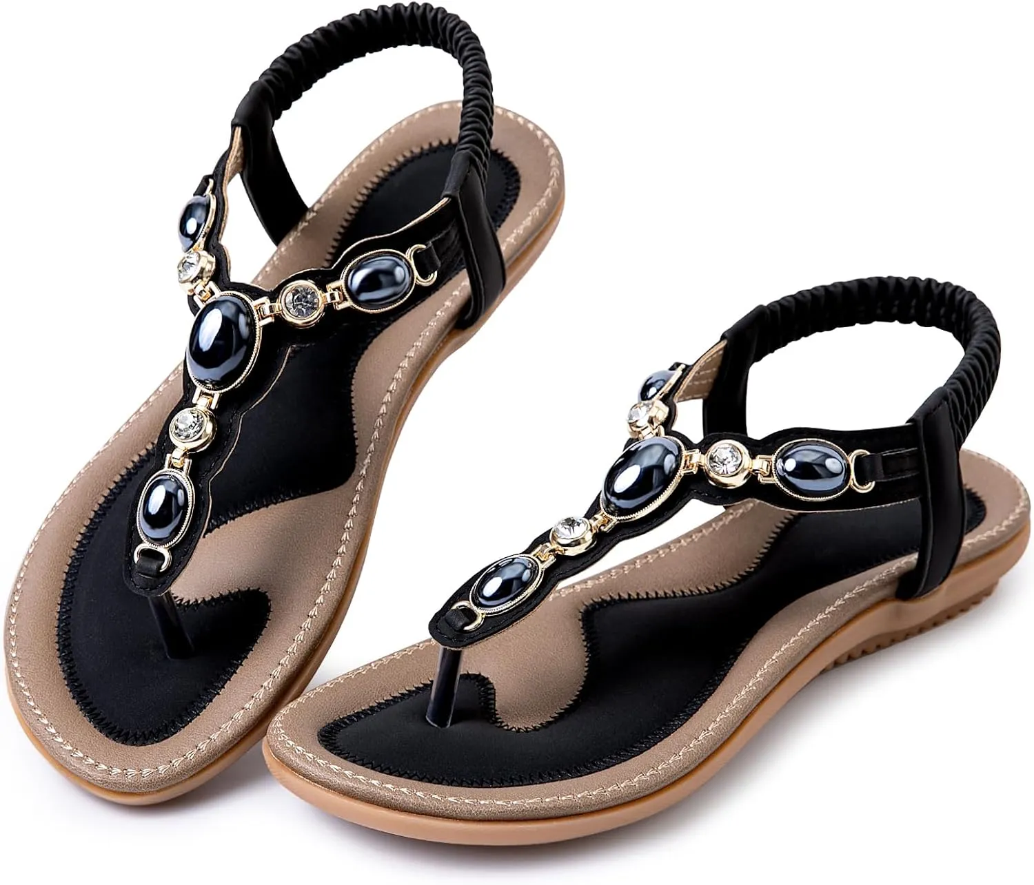 Flat Sandals For Women Dressy, Comfortable T-Strap Sandal Flip Flops Fancy Flats
