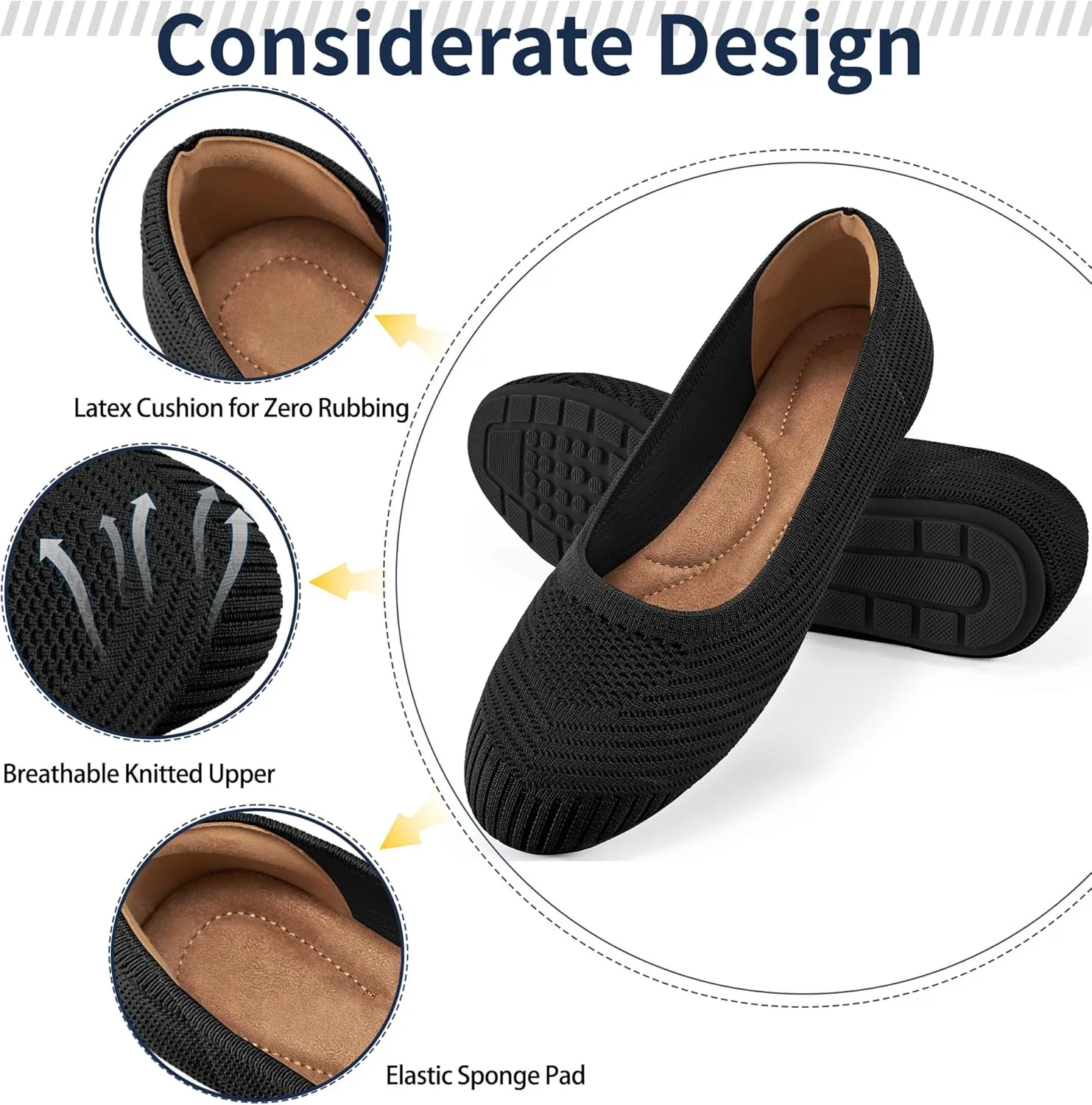 Flats for Women Ballets Shoes: Comfortable Knitted Dressy Work Flats - Ladies Wedding Flat Casual Shoes