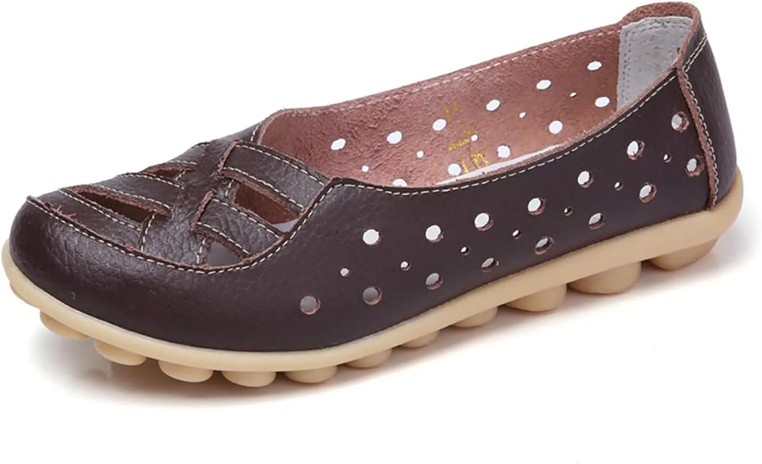Flats for Women Comfort Loafers Breathable Closed Toe Sandals Leather Hollow Soft Summer Slip on Shoes Walking Office Driving Fashion Shoes