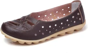 Flats for Women Comfort Loafers Breathable Closed Toe Sandals Leather Hollow Soft Summer Slip on Shoes Walking Office Driving Fashion Shoes