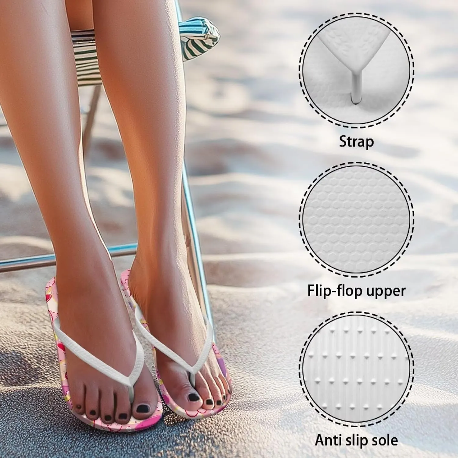 Flip Flops for Women Lightweight Casual Flat Sandals Slip-On Anti-Slip Slippers Soft Cushioning Soles Suitable for Tourist Hotels White Size 5-9