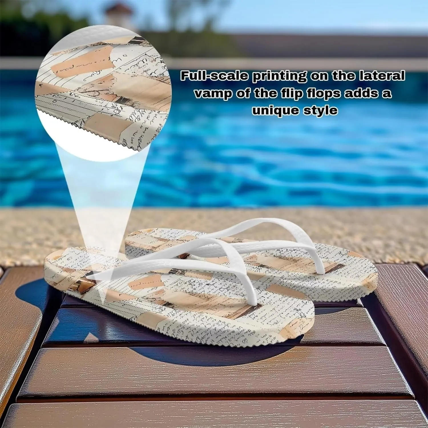Flip Flops for Women Lightweight Casual Flat Sandals Slip-On Anti-Slip Slippers Soft Cushioning Soles Suitable for Tourist Hotels White Size 5-9