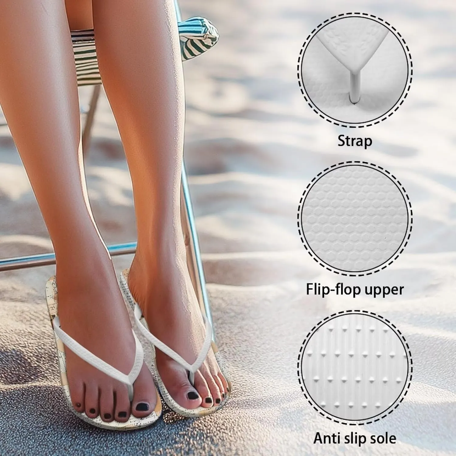 Flip Flops for Women Lightweight Casual Flat Sandals Slip-On Anti-Slip Slippers Soft Cushioning Soles Suitable for Tourist Hotels White Size 5-9