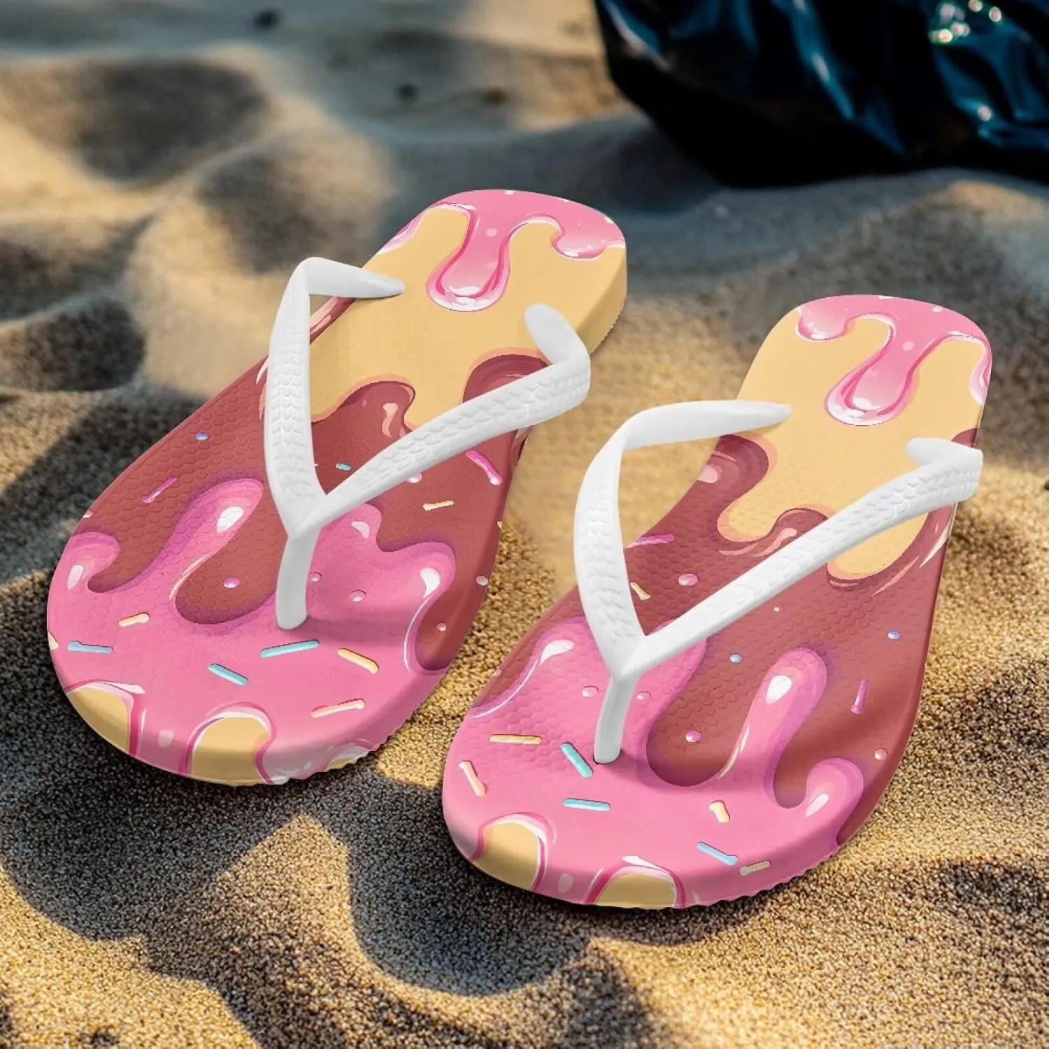 Flip Flops for Women Lightweight Casual Flat Sandals Slip-On Anti-Slip Slippers Soft Cushioning Soles Suitable for Tourist Hotels White Size 5-9
