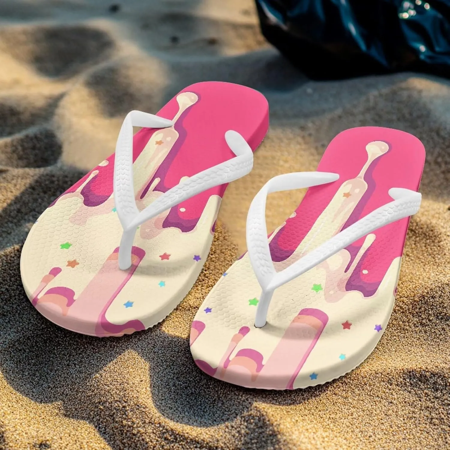 Flip Flops for Women Lightweight Casual Flat Sandals Slip-On Anti-Slip Slippers Soft Cushioning Soles Suitable for Tourist Hotels White Size 5-9