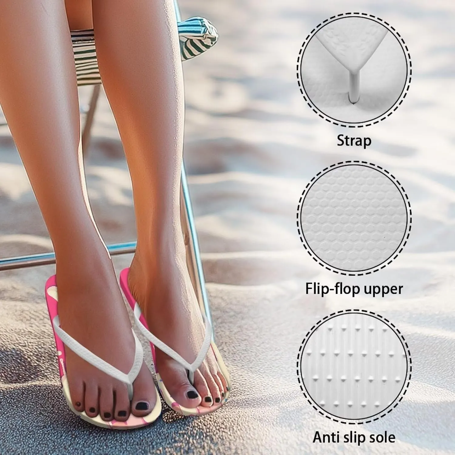 Flip Flops for Women Lightweight Casual Flat Sandals Slip-On Anti-Slip Slippers Soft Cushioning Soles Suitable for Tourist Hotels White Size 5-9