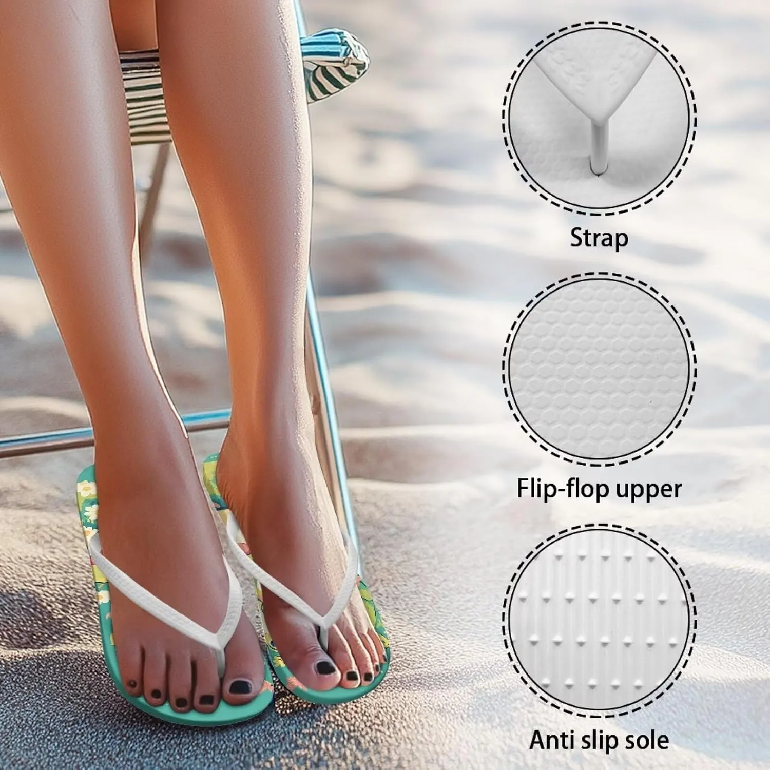 Flip Flops for Women Lightweight Casual Flat Sandals Slip-On Anti-Slip Slippers Soft Cushioning Soles Suitable for Tourist Hotels White Size 5-9