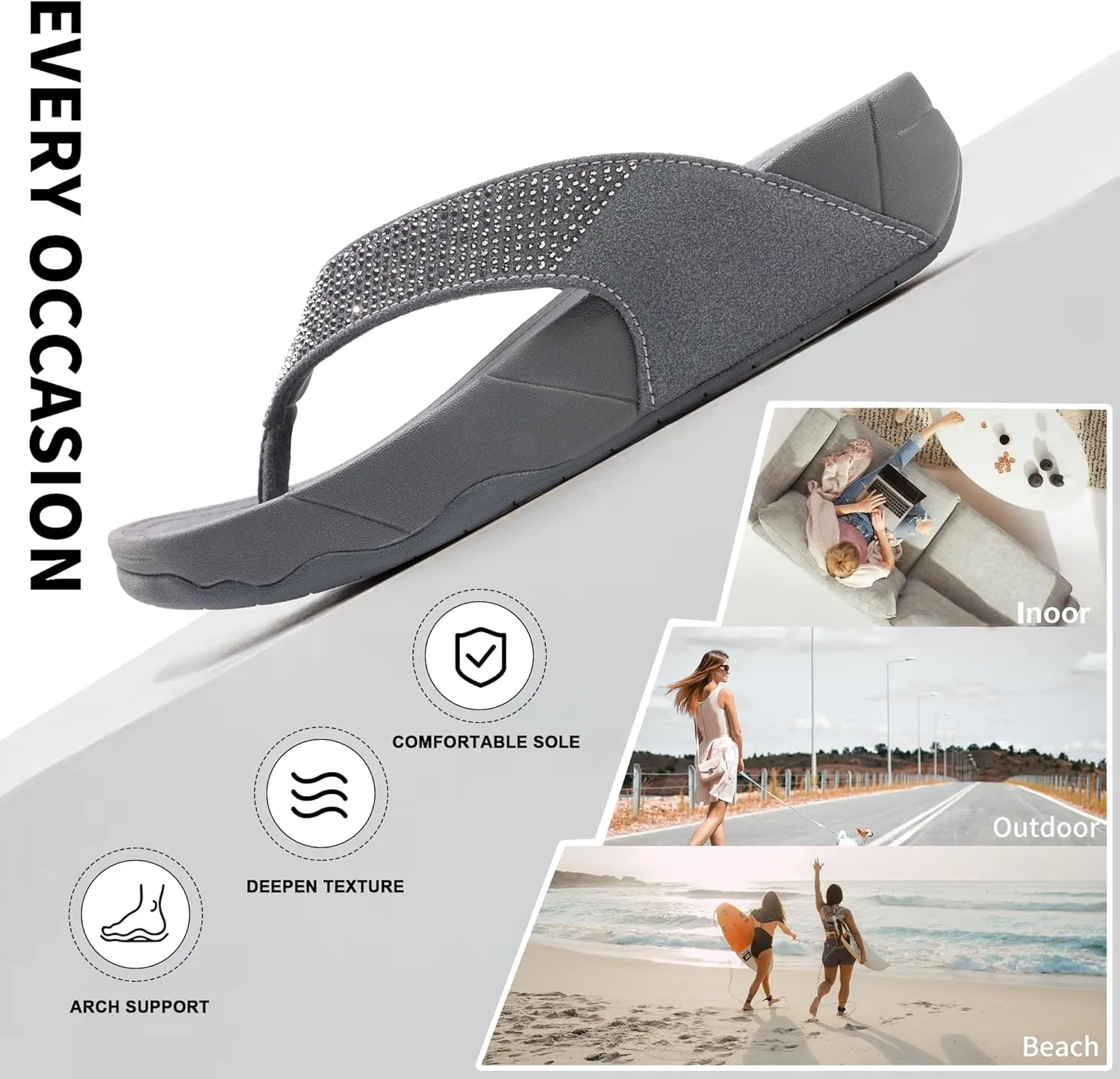 Flip Flops sandals Women Thong Sandals Arch Support Soft Flip Flop Sandal Non-Slip Beach Wedge Sandal