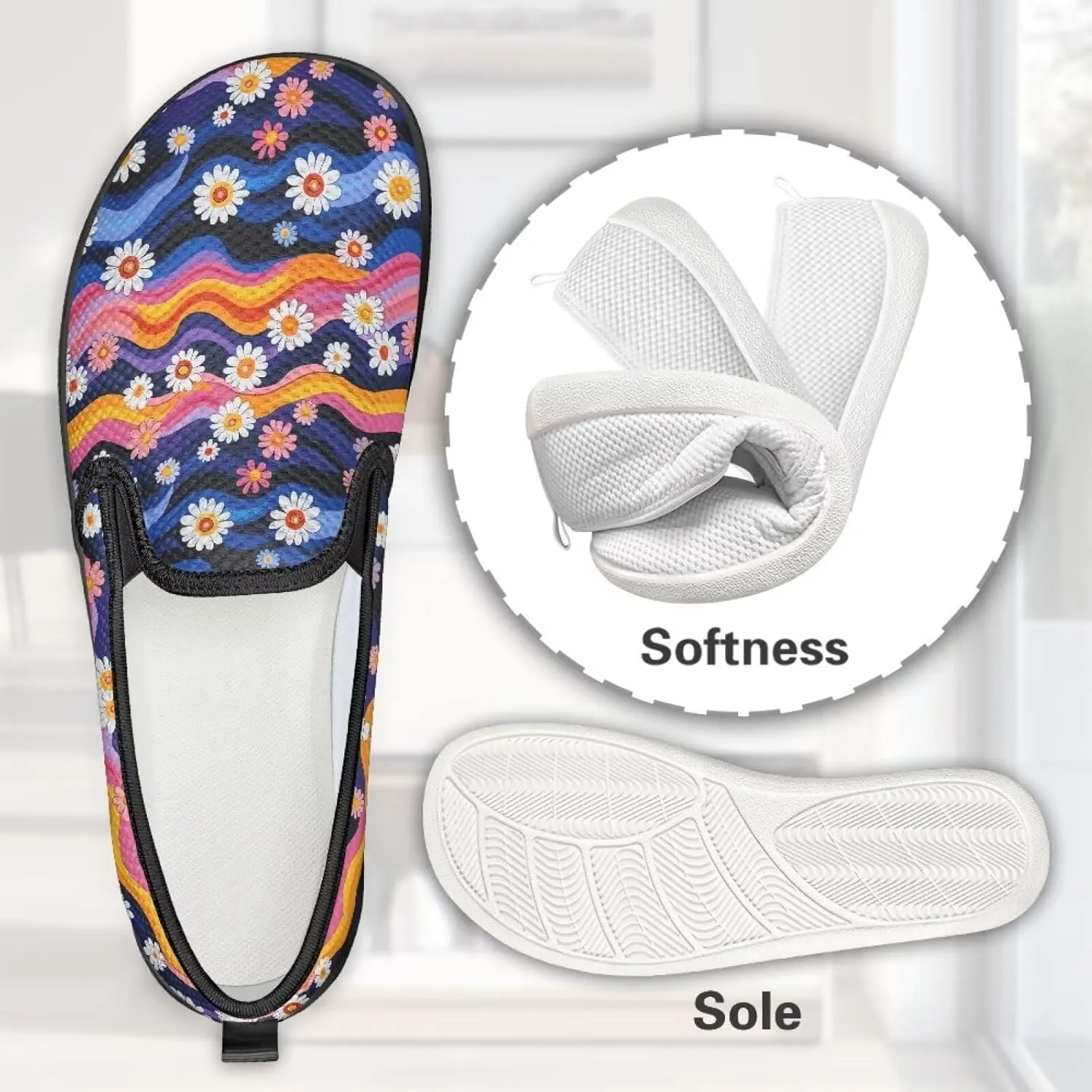 Floral Women's Slip On Flats Comfort Casual Loafers Soft Fashion Walking Shoes Ladies Travel Dress Shoes SizeUS 6-11