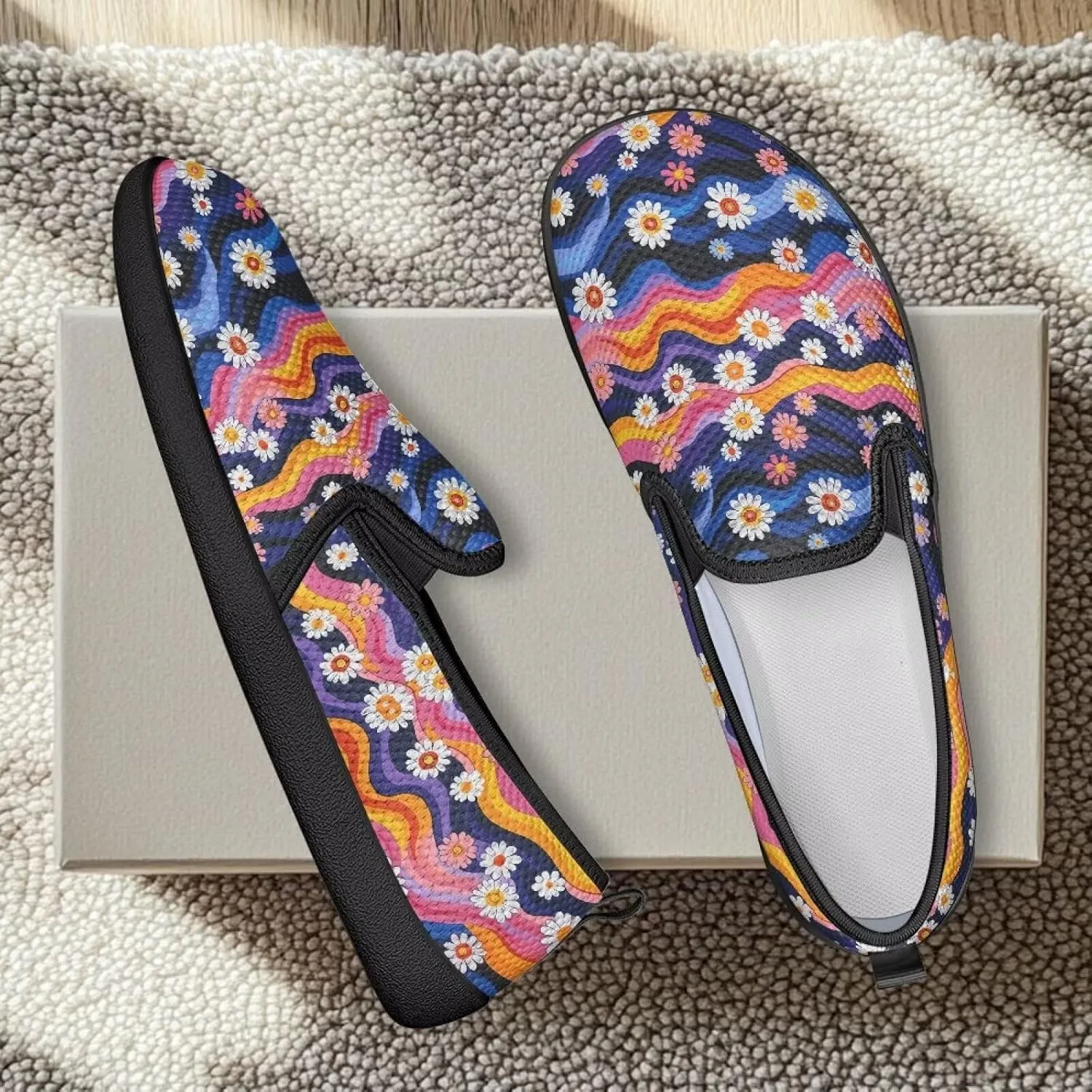 Floral Women's Slip On Flats Comfort Casual Loafers Soft Fashion Walking Shoes Ladies Travel Dress Shoes SizeUS 6-11