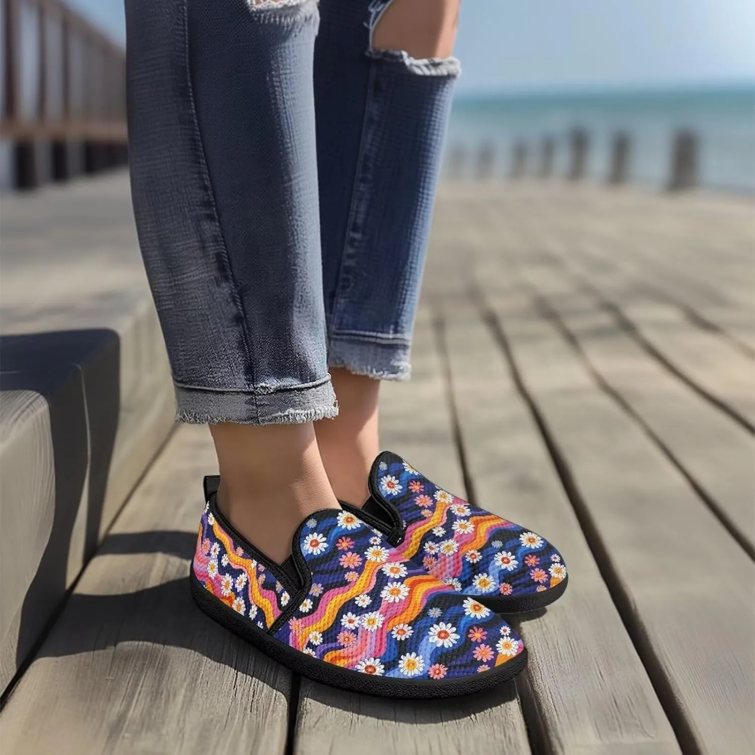 Floral Women's Slip On Flats Comfort Casual Loafers Soft Fashion Walking Shoes Ladies Travel Dress Shoes SizeUS 6-11