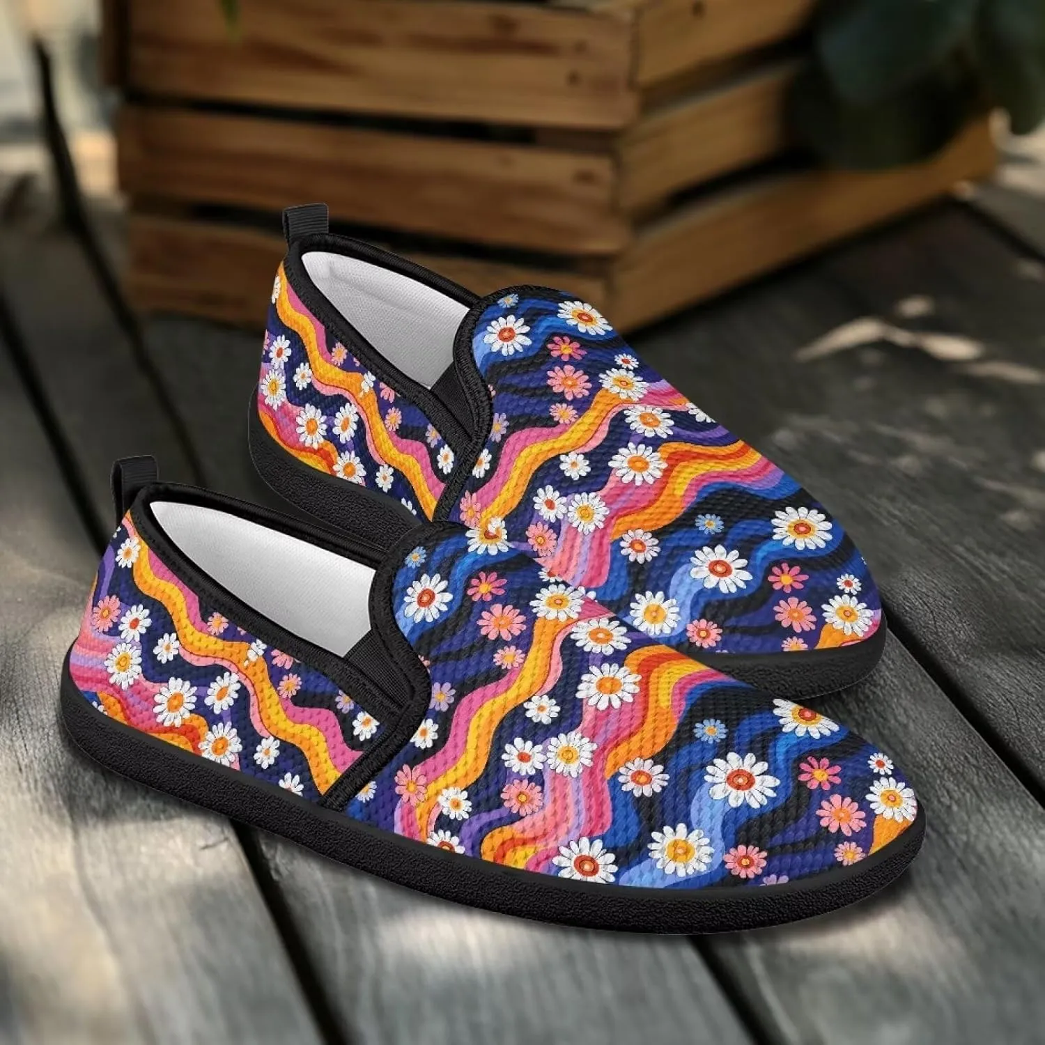 Floral Women's Slip On Flats Comfort Casual Loafers Soft Fashion Walking Shoes Ladies Travel Dress Shoes SizeUS 6-11