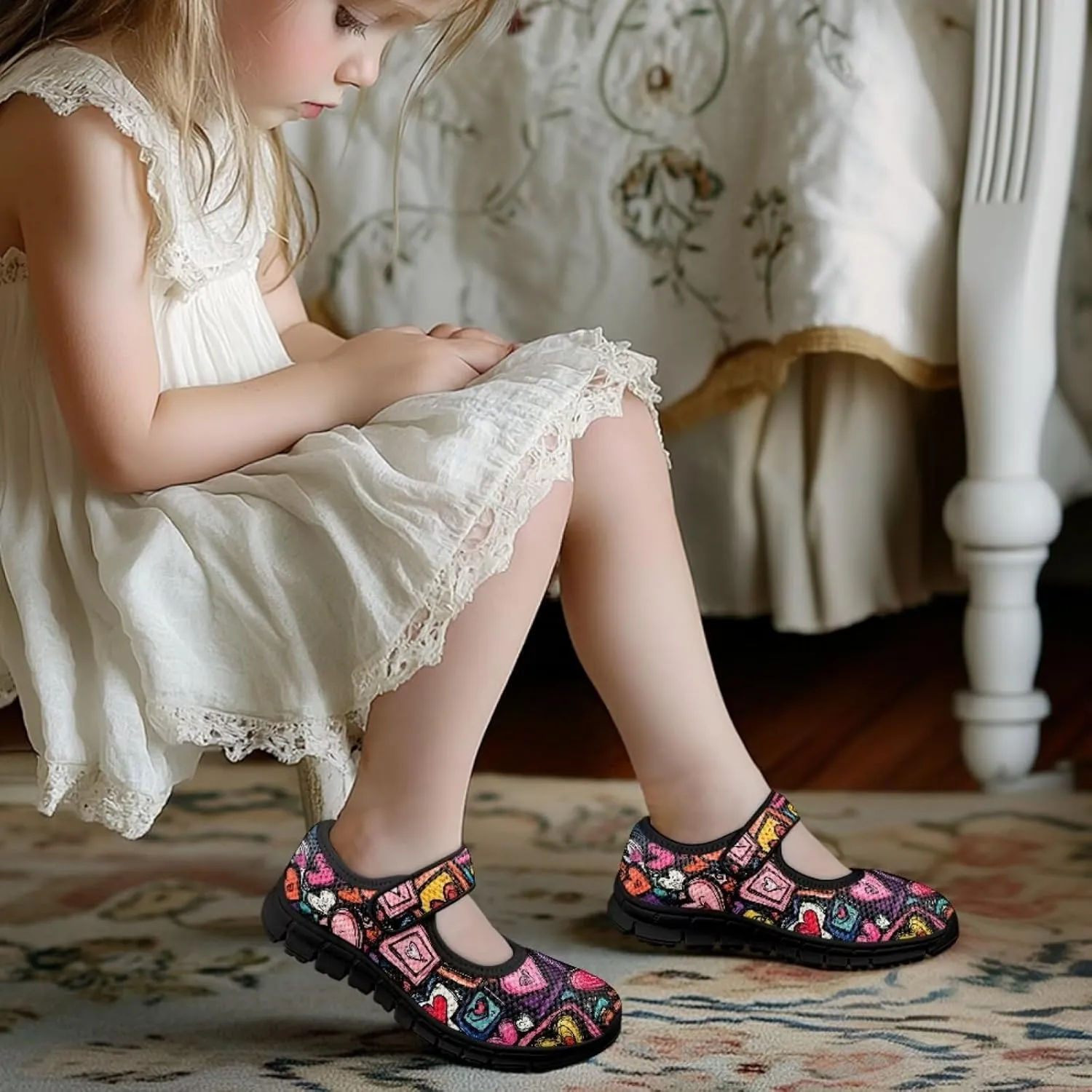 Forchrinse Sunflower Otter Pattern Toddlers Girls Dress Shoes Floral Mary Jane Flats Party School Uniform Shoes Lightweight Flats Sneakers for Kids,Size 11-2.5