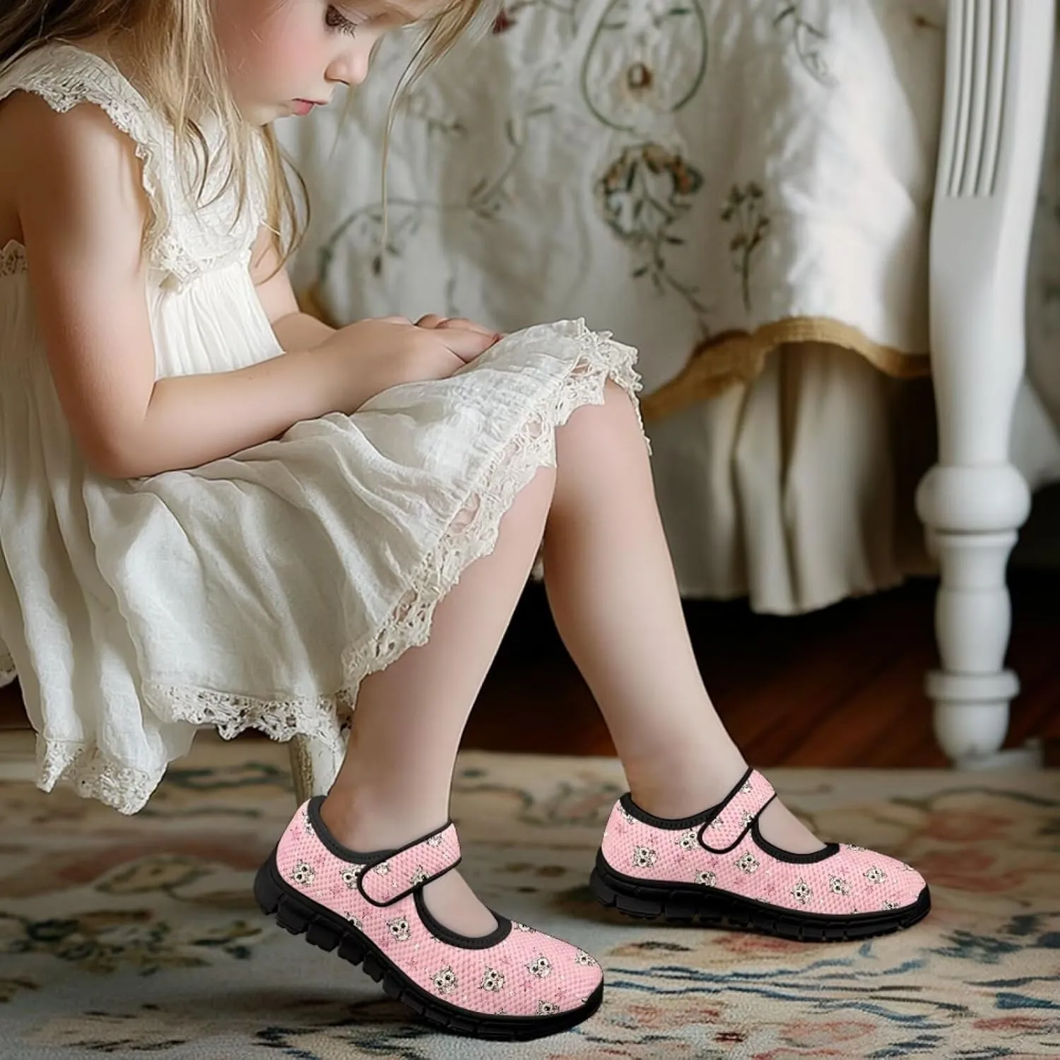 Forchrinse Toddler Girls Mary Jane Flats,Breathable Slip on Comfort Dragonfly Platform Mary Jane for Kids Dress Shoes School Walking Shoes