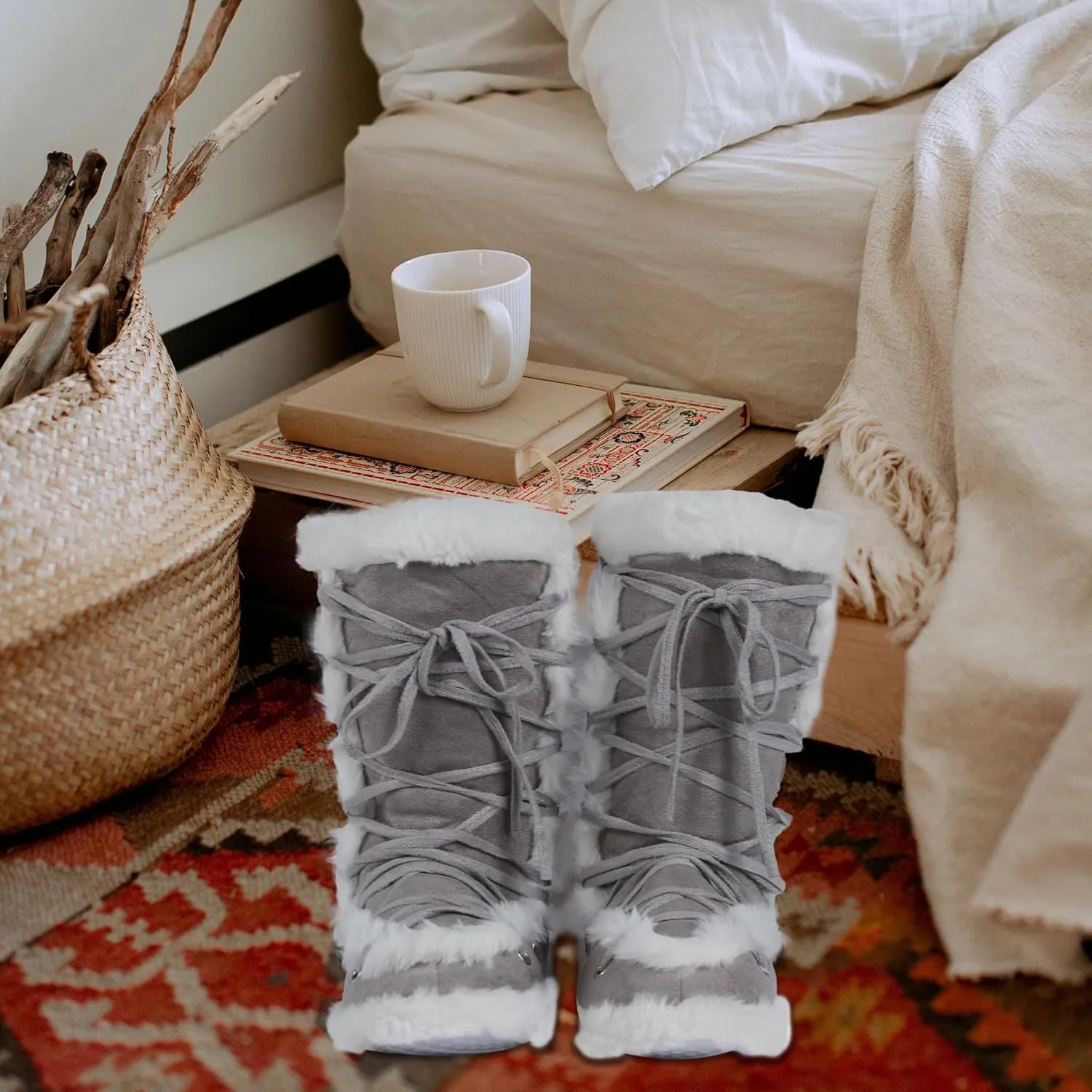 Forfoot Slipper Boots, Cozy Indoor Booties for Women Fluffy Comfortable House Shoes Fuzzy Anti-Slip Boots Winter