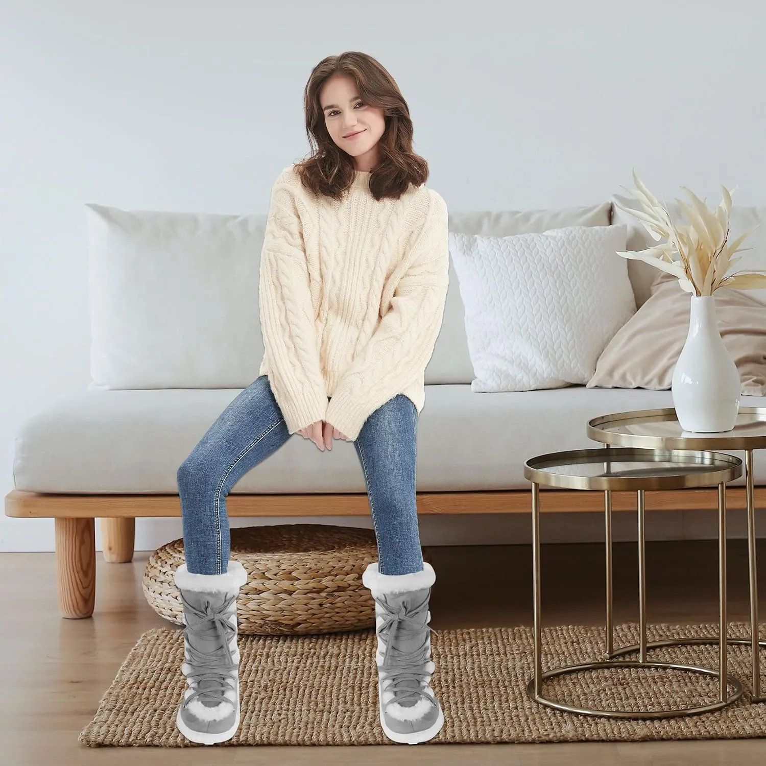 Forfoot Slipper Boots, Cozy Indoor Booties for Women Fluffy Comfortable House Shoes Fuzzy Anti-Slip Boots Winter