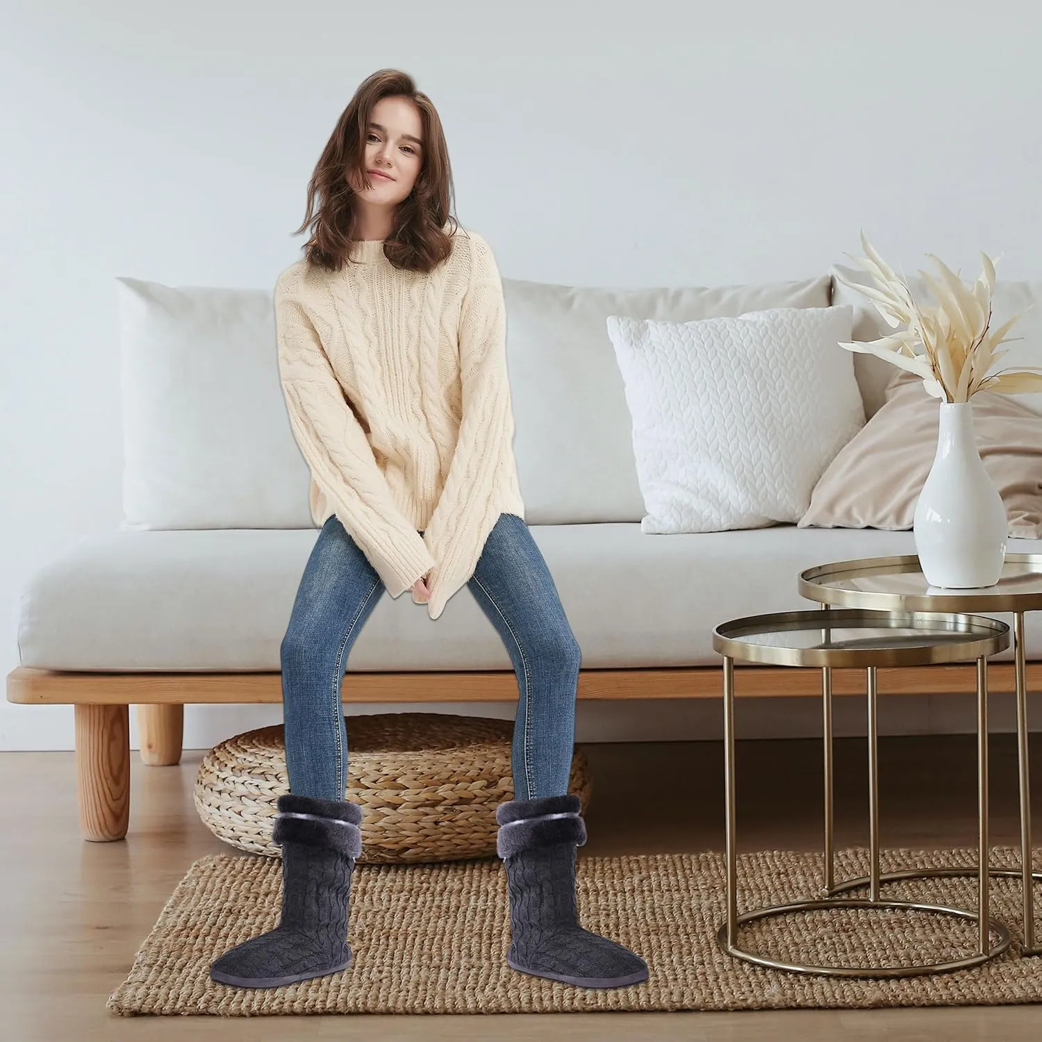 Forfoot Slipper Boots for Women, Cozy Fleece Non Slip Indoor House Shoes