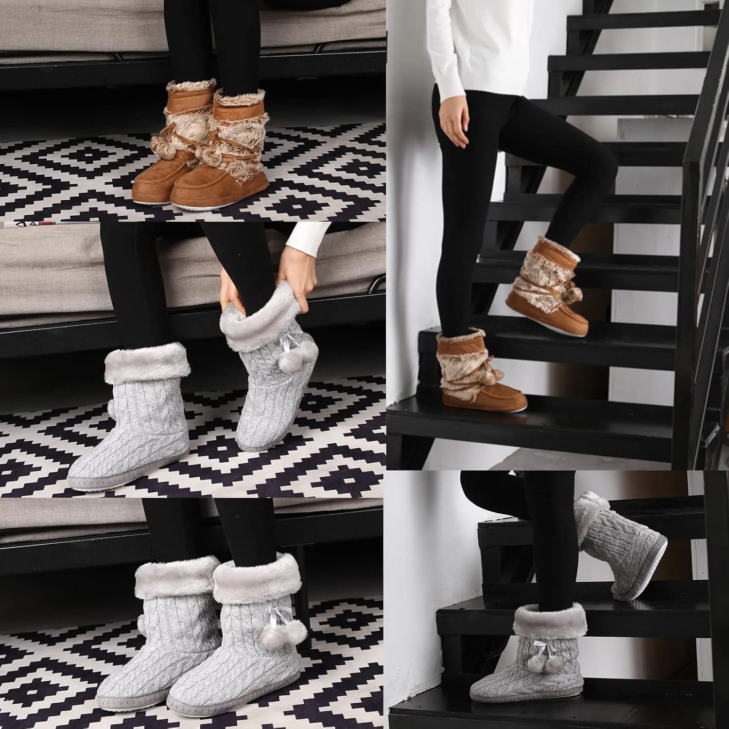 Forfoot Slipper Boots for Women, Cozy Fleece Non Slip Indoor House Shoes