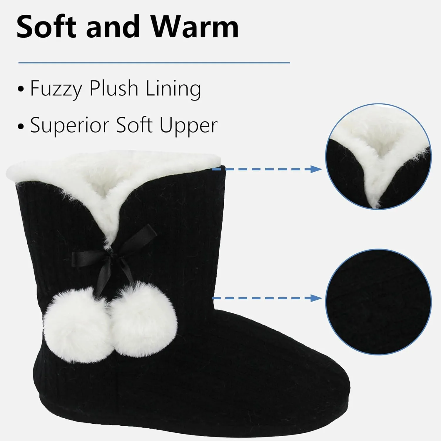 Forfoot Slippers Womens Indoor Slipper Boots for Ladies Girls with Knitted Upper and Bow