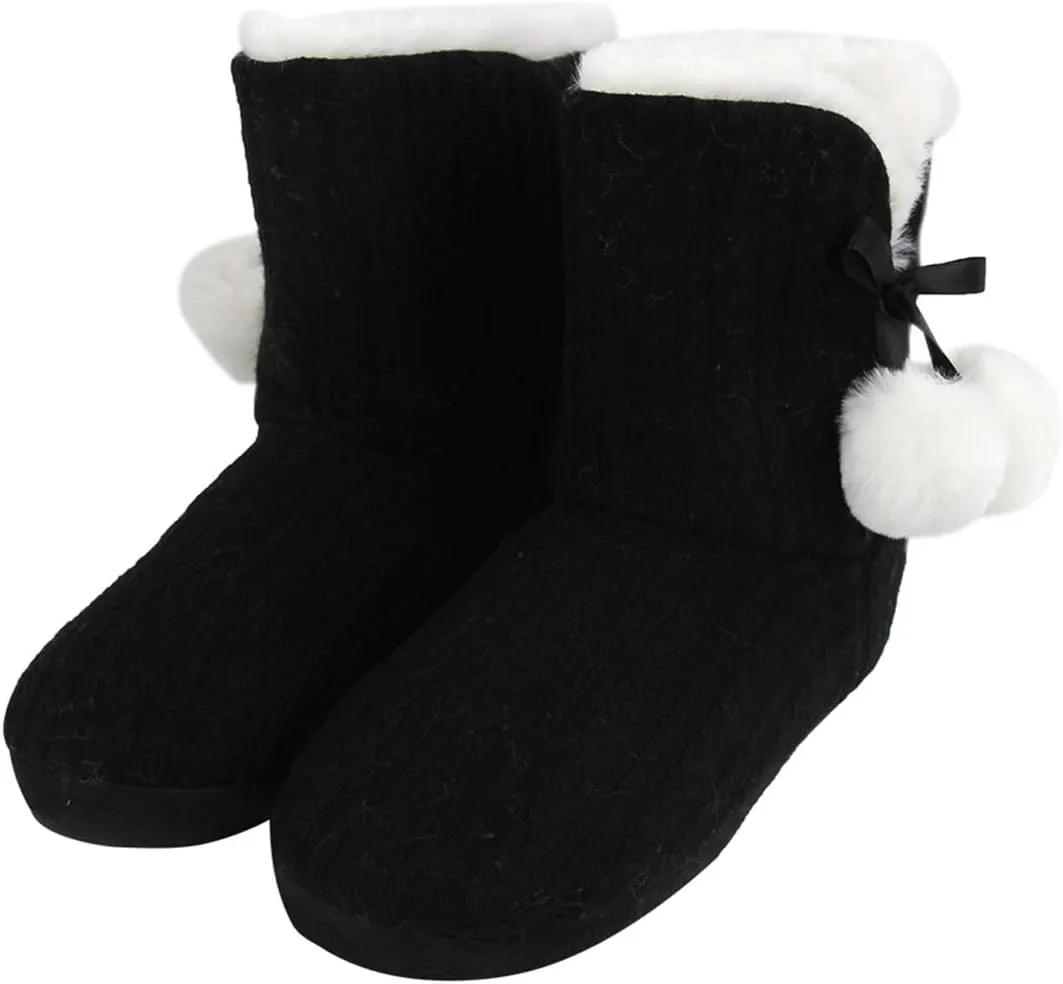 Forfoot Slippers Womens Indoor Slipper Boots for Ladies Girls with Knitted Upper and Bow