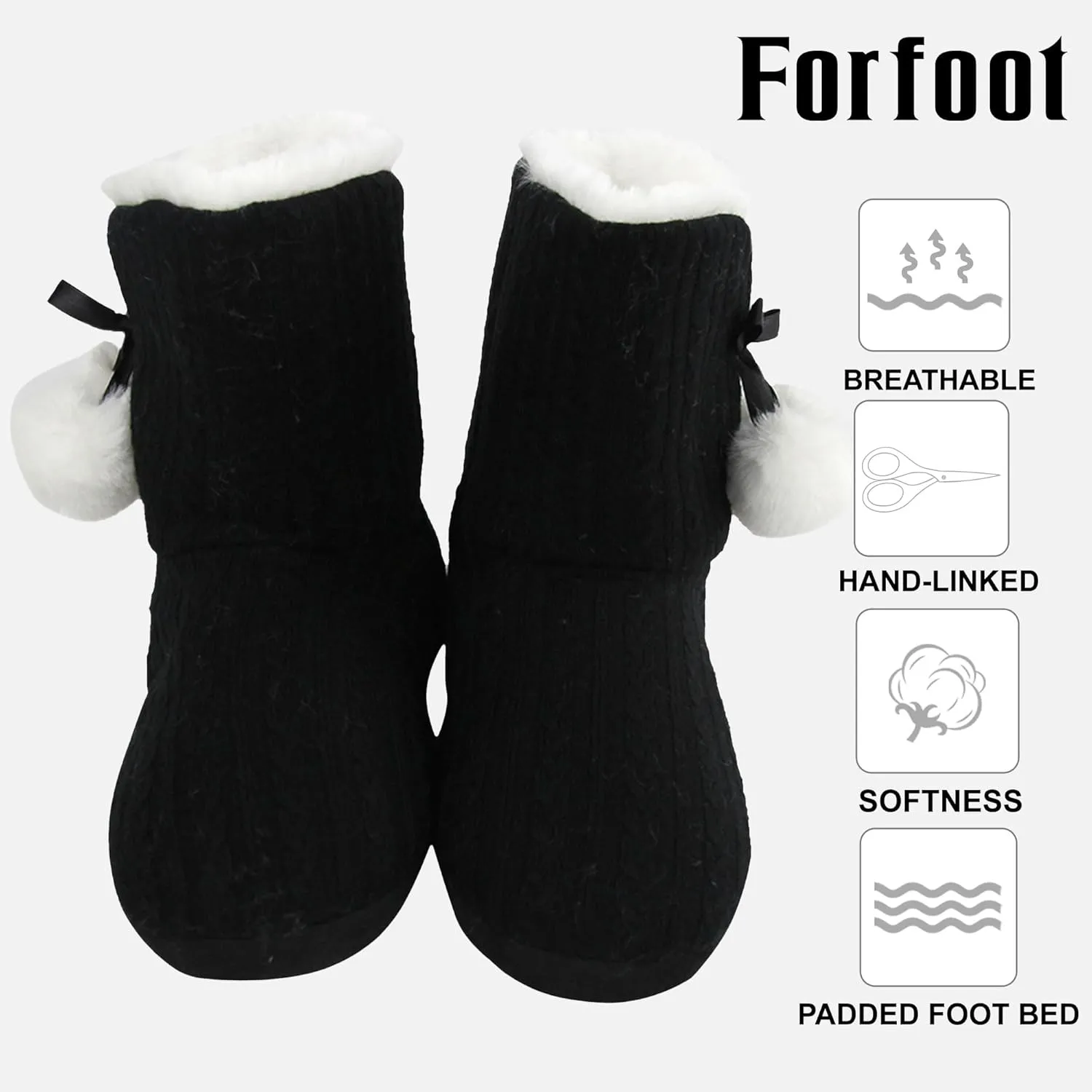 Forfoot Slippers Womens Indoor Slipper Boots for Ladies Girls with Knitted Upper and Bow