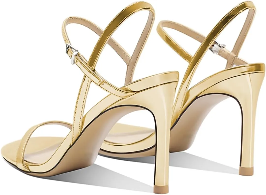 FOWT Women Sexy Single Strap Open Toe Sandals High Stiletto Heel Ankle Strap Buckle Summer Party Prom Vacation Dress Shoes Size 4-16 US