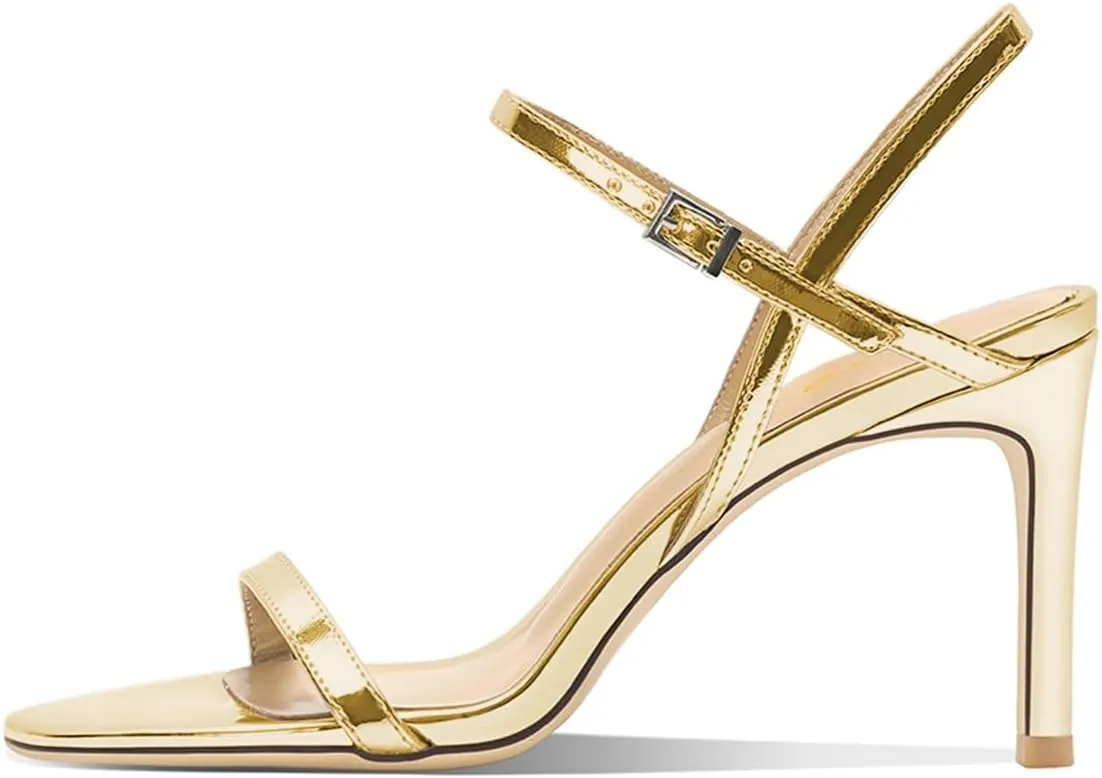 FOWT Women Sexy Single Strap Open Toe Sandals High Stiletto Heel Ankle Strap Buckle Summer Party Prom Vacation Dress Shoes Size 4-16 US