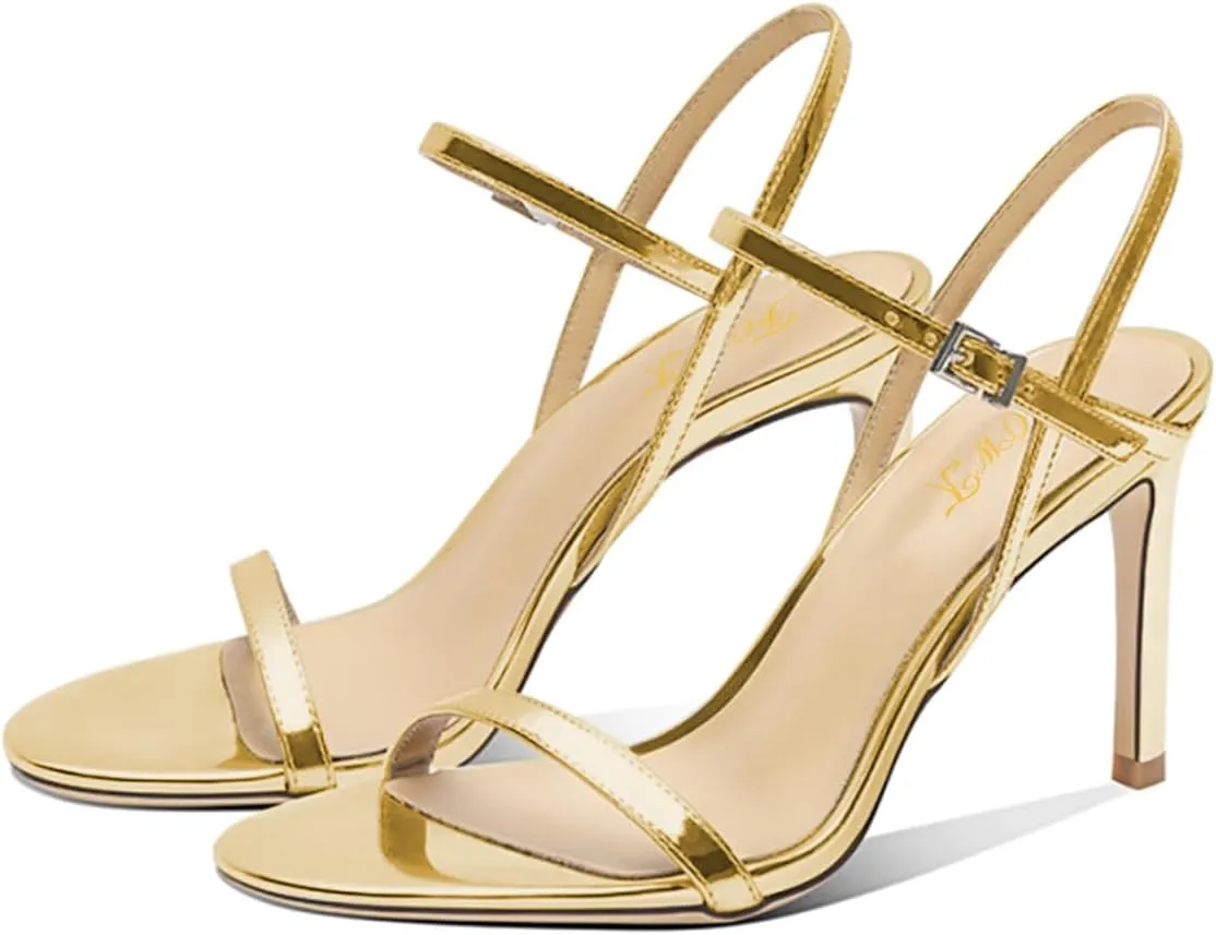 FOWT Women Sexy Single Strap Open Toe Sandals High Stiletto Heel Ankle Strap Buckle Summer Party Prom Vacation Dress Shoes Size 4-16 US