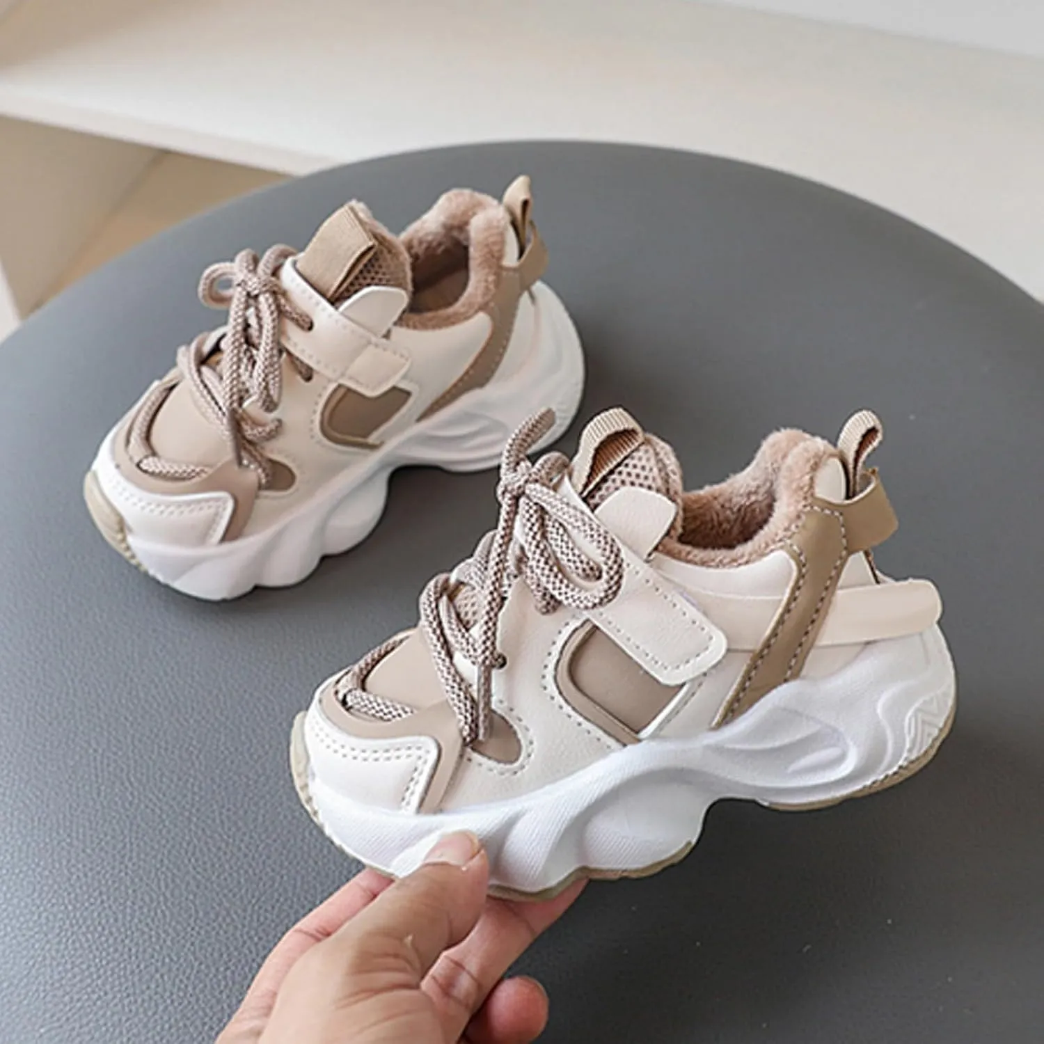 F𝘂r Lined Winter Chunky Sneakers for Girls Kids Fashion Warm Cozy Fleece Lined Comfortable Girls Sneaker Shoes Size 12