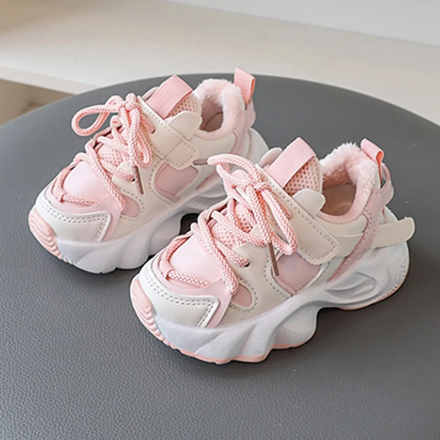 F𝘂r Lined Winter Chunky Sneakers for Girls Kids Fashion Warm Cozy Fleece Lined Comfortable Outdoor Winter Boots