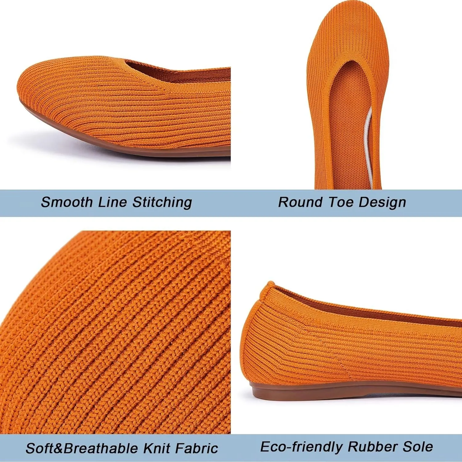 Frank Mully Women's Ballet Flats Round Toe Walking Flats Slip On Work Shoes Knitted Flats Shoes for Woman Soft Lightweight