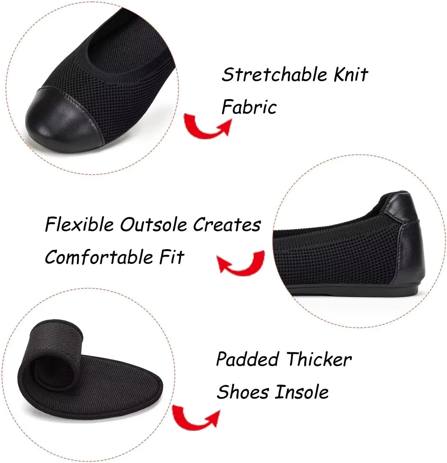 Frank Mully Women's Ballet Flats Round Toe Walking Flats Slip On Work Shoes Knitted Flats Shoes for Woman Soft Lightweight