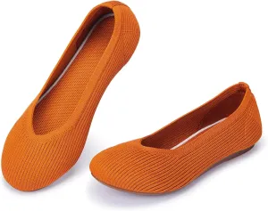 Frank Mully Women's Ballet Flats Round Toe Walking Flats Slip On Work Shoes Knitted Flats Shoes for Woman Soft Lightweight