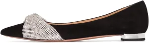 FSJ Women Classic Pointed Toe Rhinestone Sequins Bow Casual Slip on Faux Suede Comfort Low Thick Heel Walking Ballet Flat Shoes Size 4-15 US