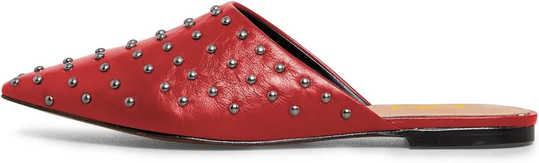 FSJ Women Pointed Toe Flats Mules Sandals Studded Backless Slip On Romantic Comfortable Slippers Casual Travel Date Party Slides Loafer Shoes Size 4-15 US