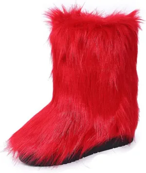 FUNCOS Women's Faux Fur Boots Mid-Calf Fuzzy Fluffy Winter Boots Rave Carnival Costume